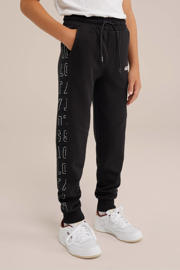 thumbnail: WE Fashion slim fit joggingbroek zwart/wit