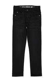 thumbnail: Black denim jongens Quapi regular fit jeans black van jog denim met rits- en knoopsluiting en effen