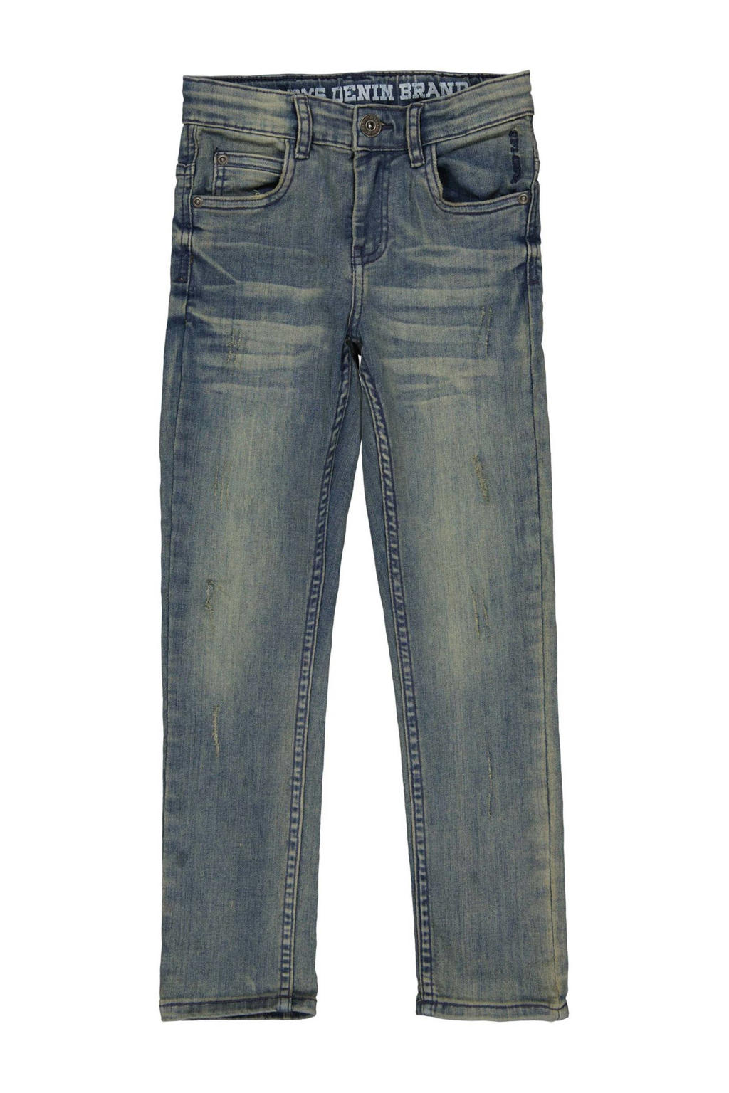 Medium blue denim jongens Quapi regular fit jeans van jog denim met rits- en knoopsluiting en effen