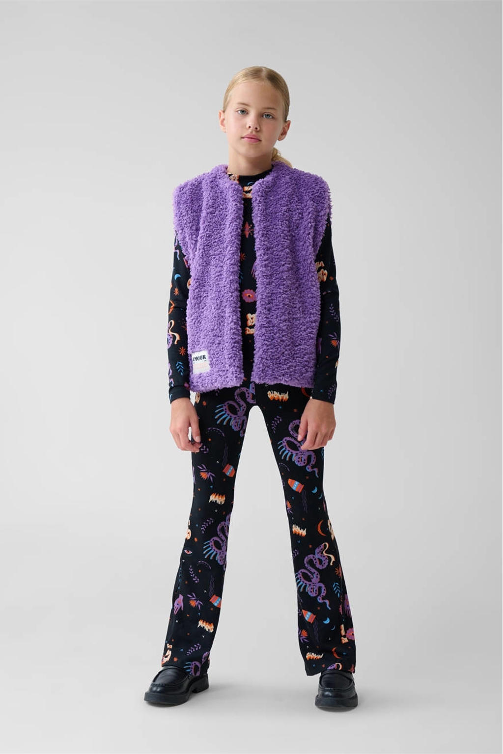 Paarse meisjes Shoeby gilet van polyester met effen, ronde hals en teddy detail