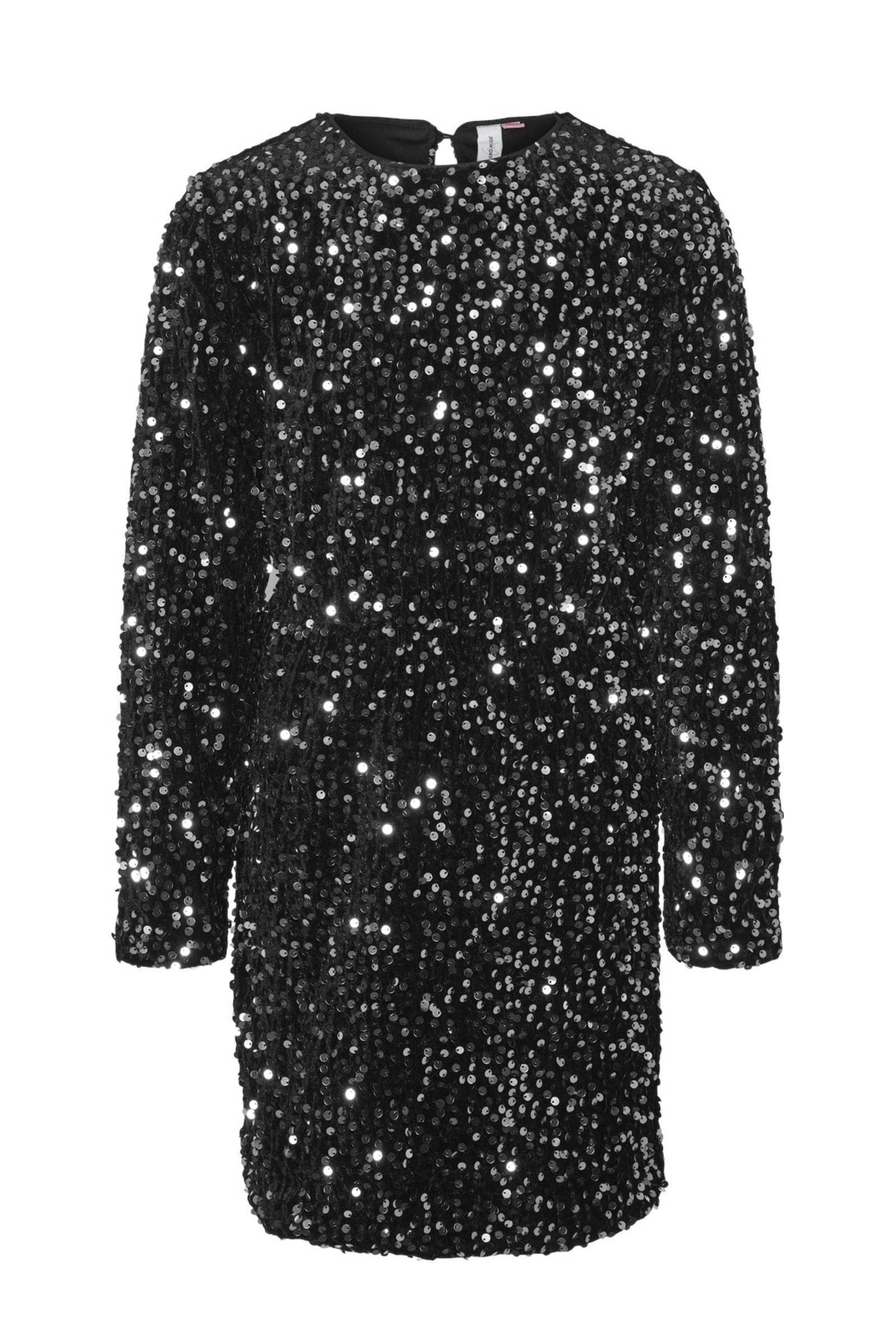 VERO MODA GIRL jurk VMBELLA met all over print en pailletten zwart kleertjes