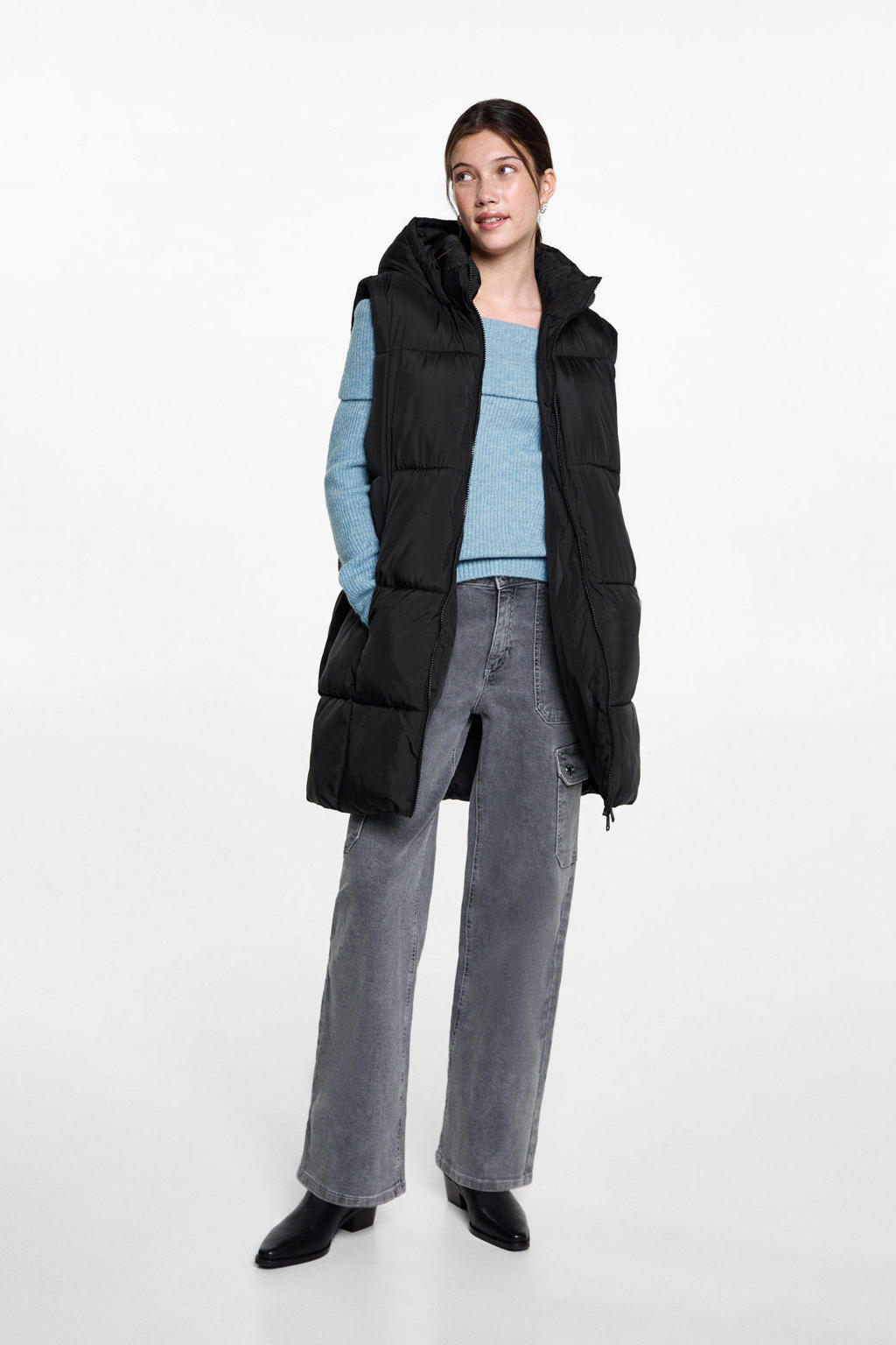 Zwarte meisjes MANGO TEEN bodywarmer van polyester met capuchon en ritssluiting