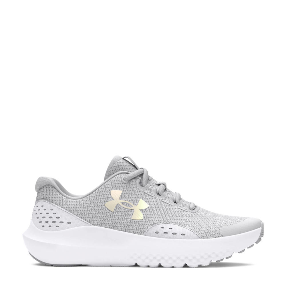 Lichtgrijs en witte jongens en meisjes Under Armour GGS Surge 4 hardloopschoenen met veters