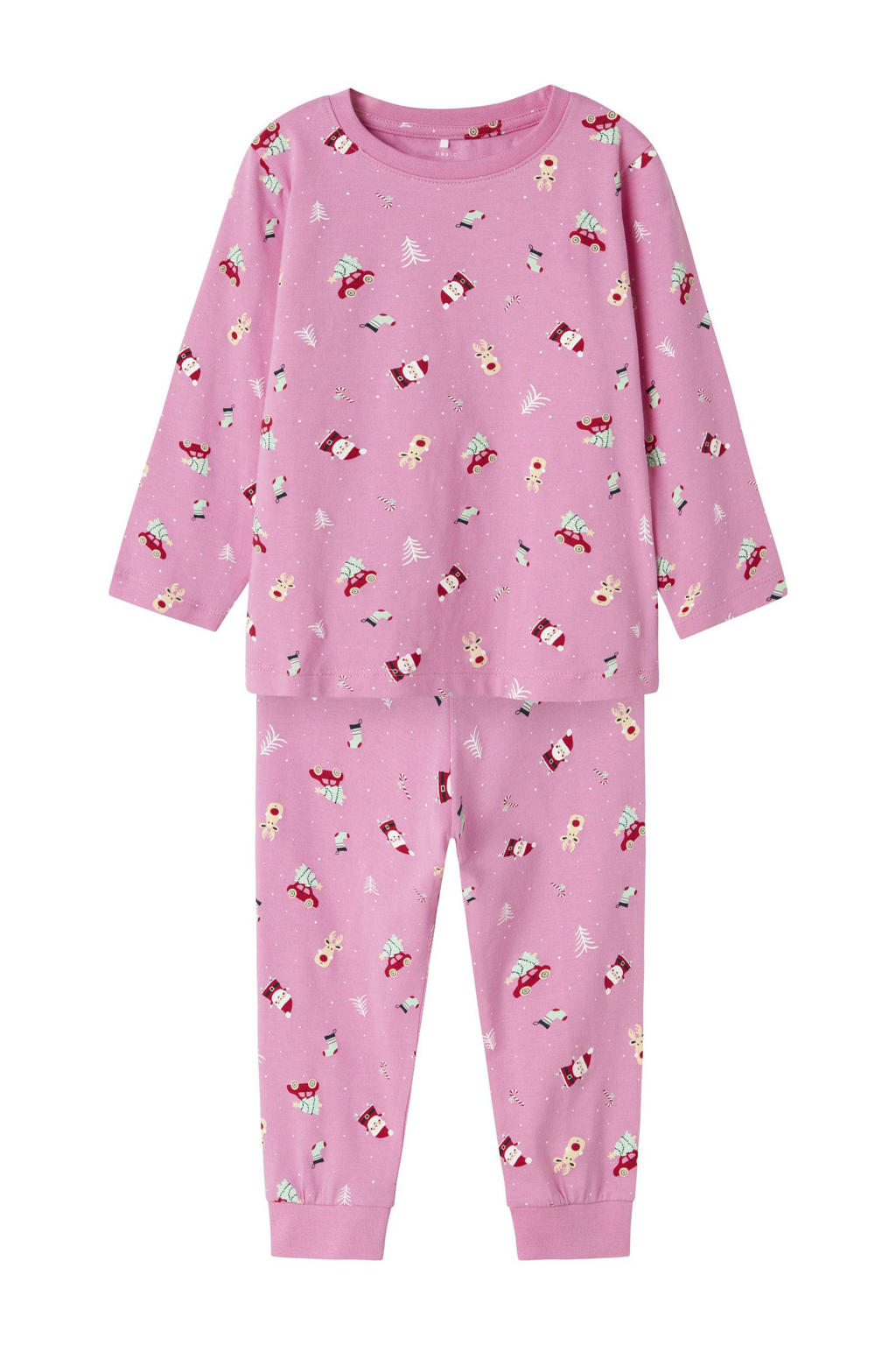 NAME IT MINI kerstpyjama NMNVISMAS met all over print roze