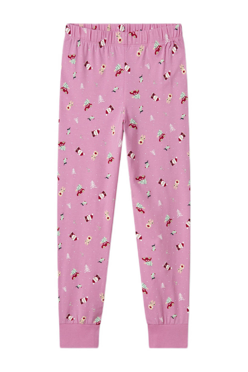 WE Fashion fleece pyjama met hartjes dessin roze/rood