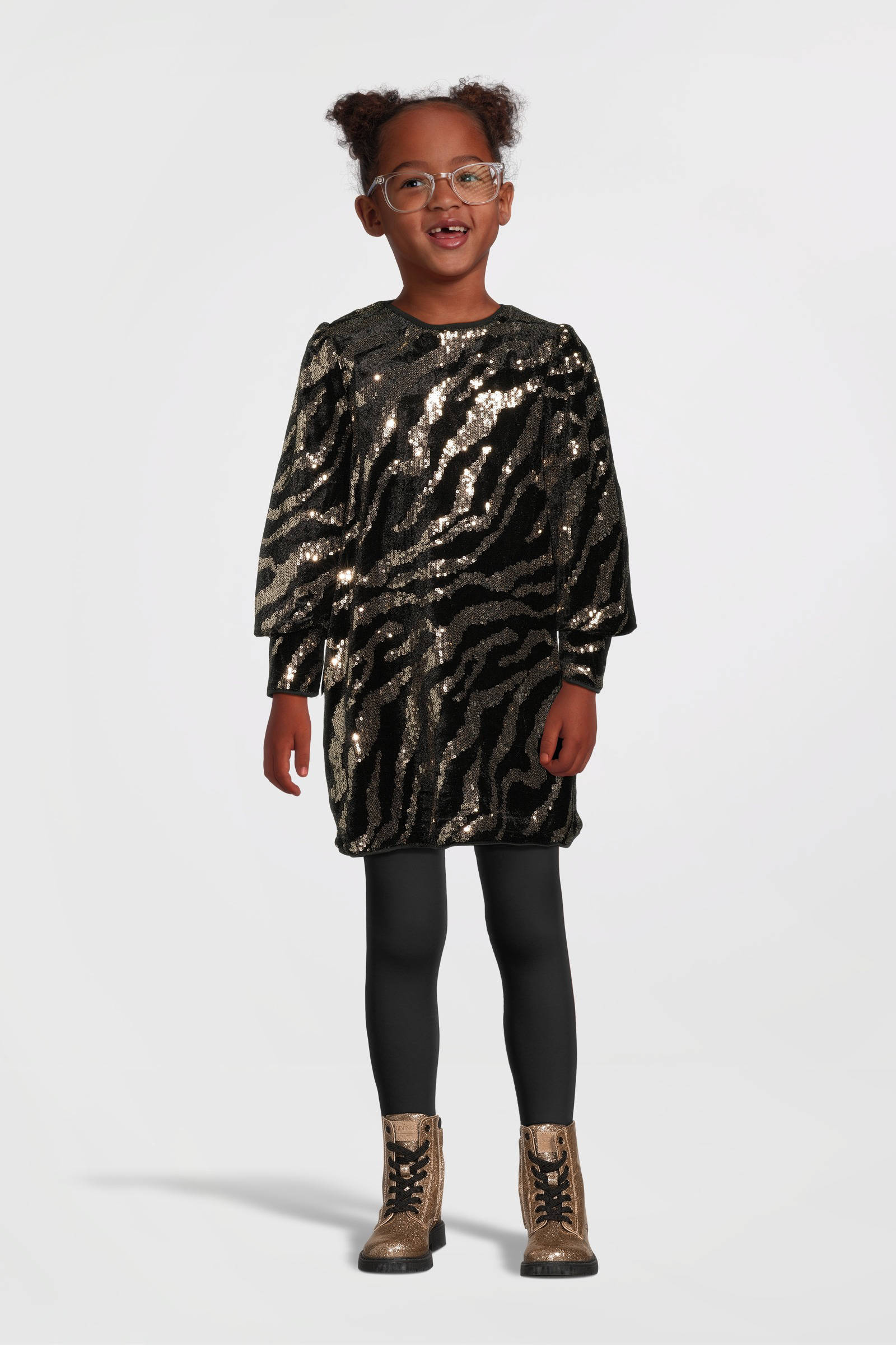 NAME IT KIDS A-lijn jurk NKFRANIMAL met zebraprint en pailletten