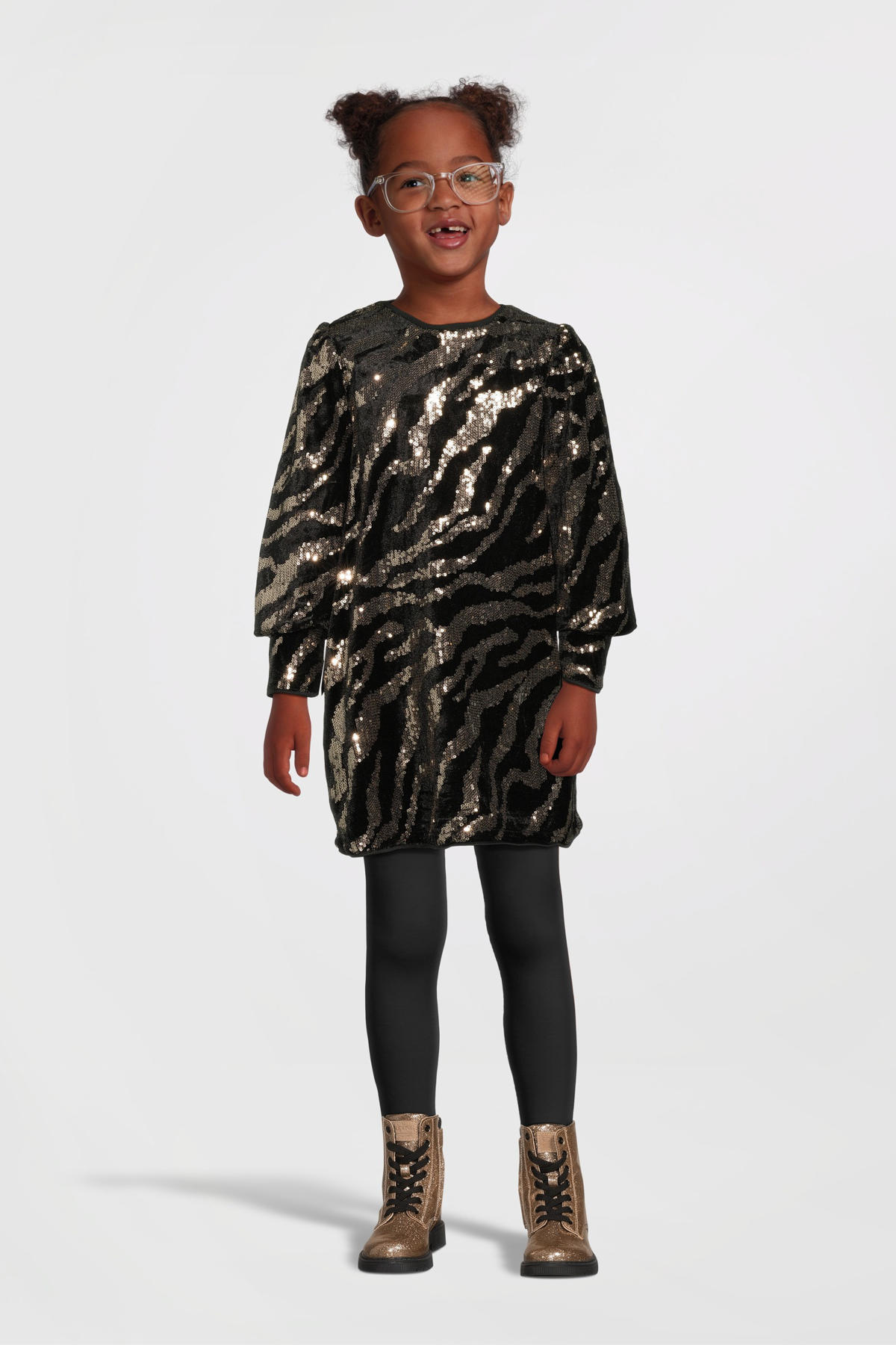 NAME IT KIDS A-lijn jurk NKFRANIMAL met zebraprint en pailletten