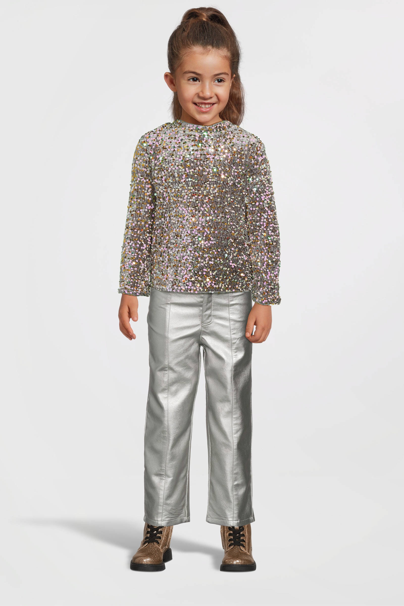 NAME IT KIDS top NKFRUNICA met all over print en pailletten grijs