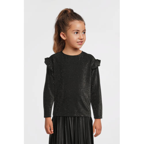 NAME IT KIDS top NKFROISIN zwart Meisjes Polyamide Ronde hals Effen - maat 134/140 - glitter afbeelding