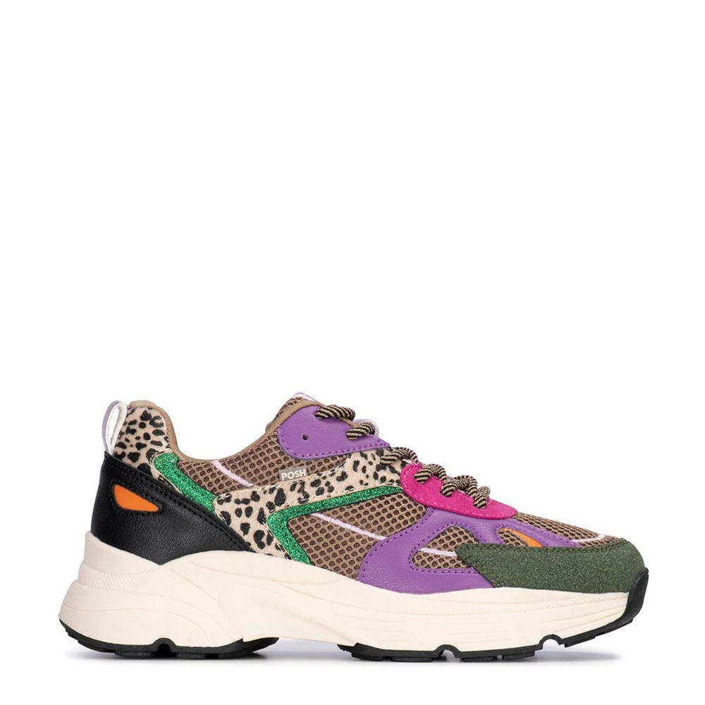 Groen en lilakleurige meisjes POSH by Poelman Ayoki chunky sneakers van synthetisch materiaal met veters