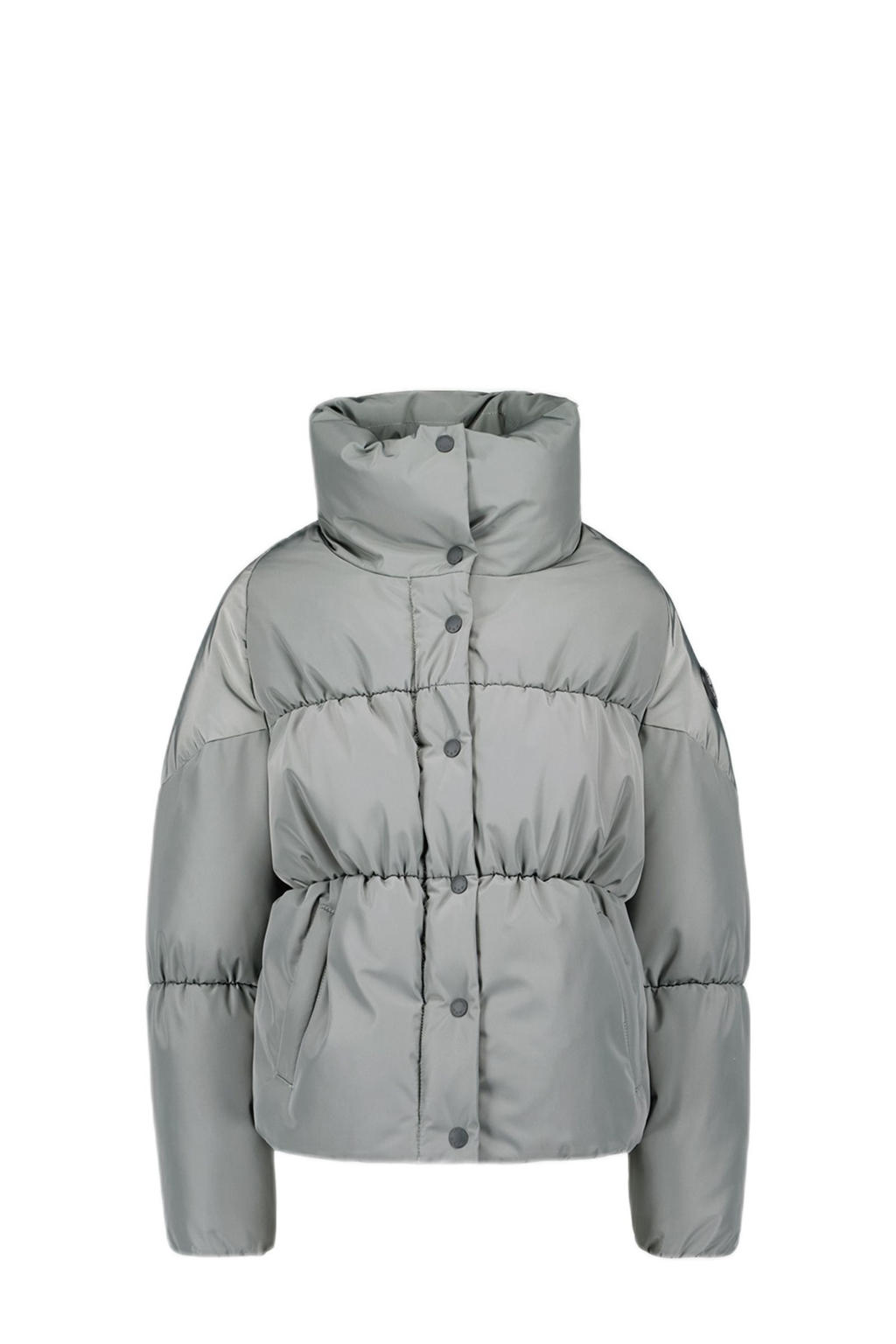 Grijze meisjes Airforce gewatteerde jas van polyester met effen, lange mouwen, opstaande kraag en drukknoopsluiting