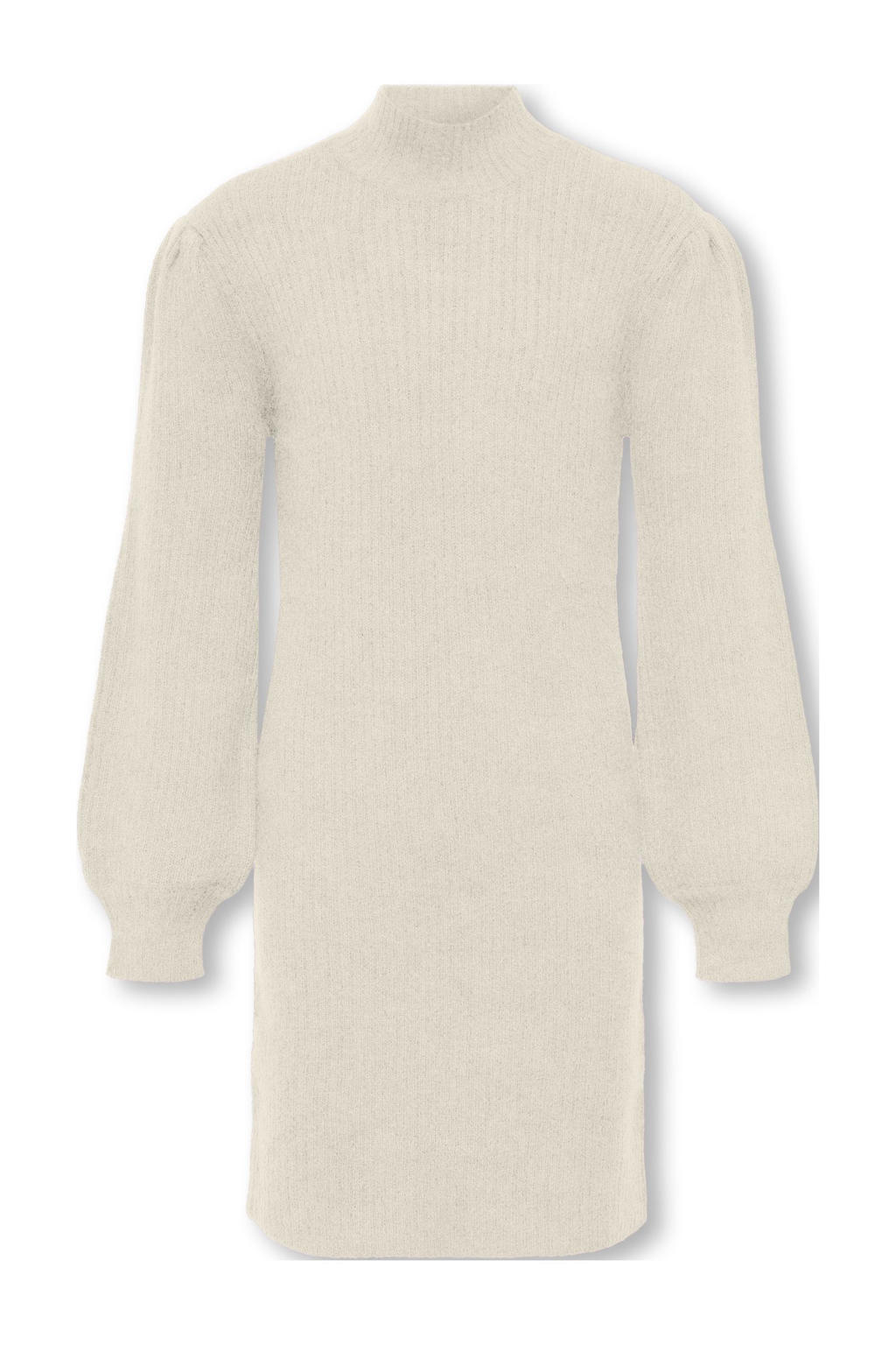 Ecru meisjes KIDS ONLY GIRL gebreide jurk van viscose met effen, lange mouwen en opstaande kraag