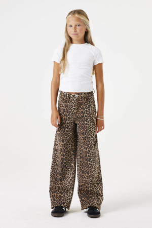 straight fit broek met panterprint beige/zwart/bruin