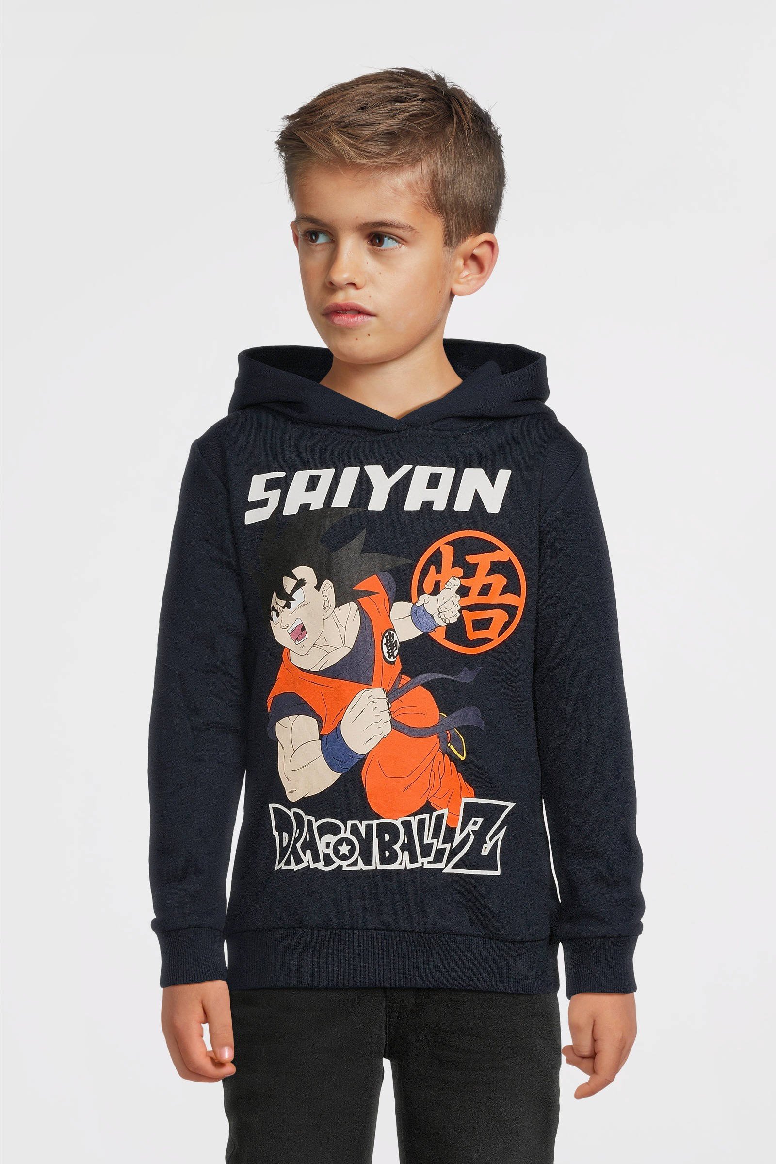 NAME IT KIDS Dragonball hoodie NKMJAM donkerblauw oranje kleertjes