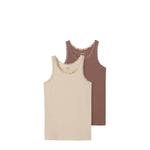 NAME IT KIDS hemd NKFTANK set van 2 zand/bruin Beige Meisjes Stretchkatoen Ronde hals - maat 146/152 afbeelding