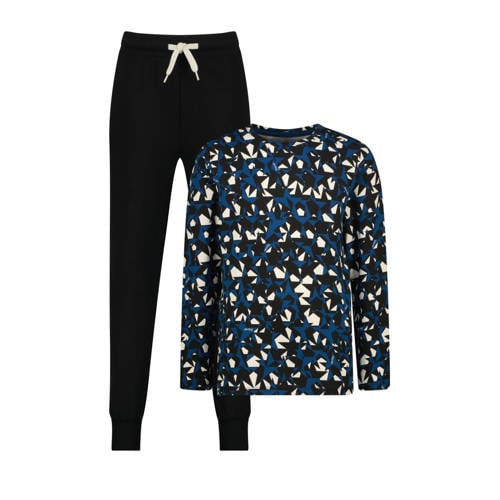 Vingino pyjama Warz met all over print zwart/blauw Jongens Stretchkatoen Ronde hals