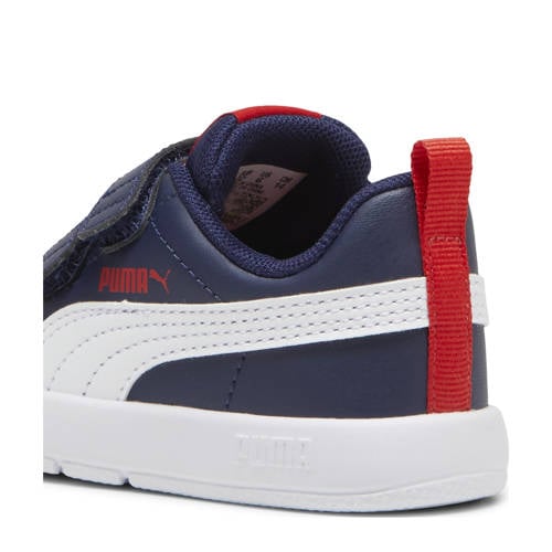 Puma Courtflex V3 V sneakers donkerblauw/wit/rood Jongens/Meisjes Imitatieleer