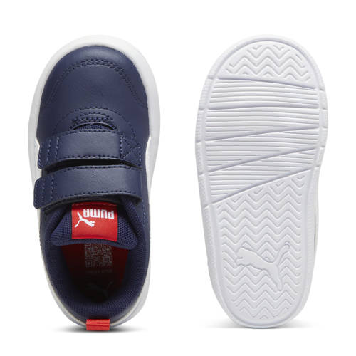Puma Courtflex V3 V sneakers donkerblauw/wit/rood Jongens/Meisjes Imitatieleer