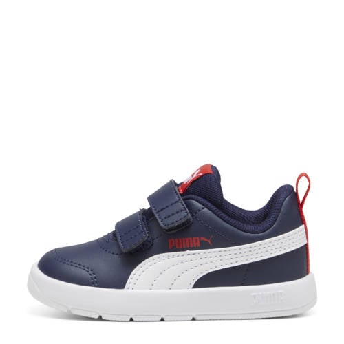Puma Courtflex V3 V sneakers donkerblauw/wit/rood Jongens/Meisjes Imitatieleer