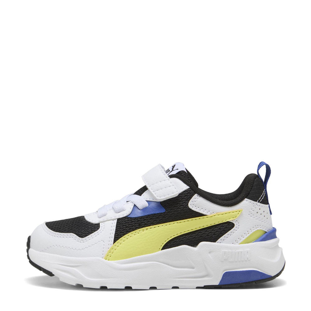 Wit, zwart en gele jongens en meisjes Puma Trinity Lite sneakers van mesh met imitatieleer 