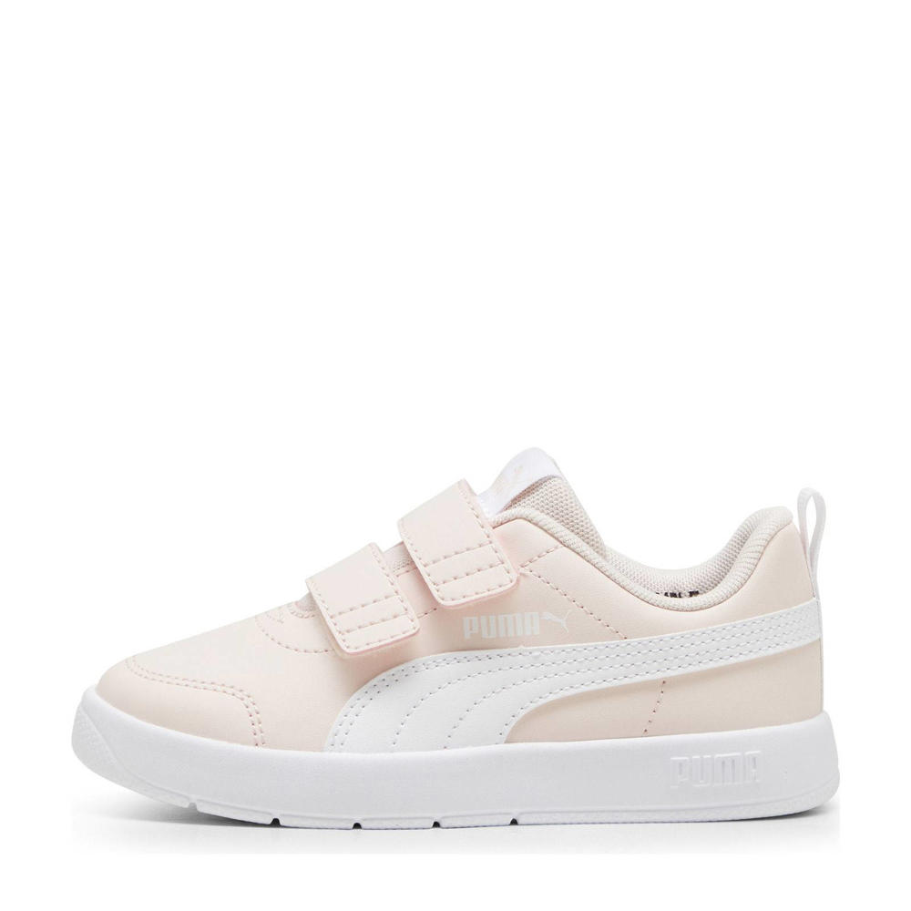Lichtgrijze jongens en meisjes Puma Courtflex V3 V van imitatieleer/voering: mesh/voetbed: eva met klittenband