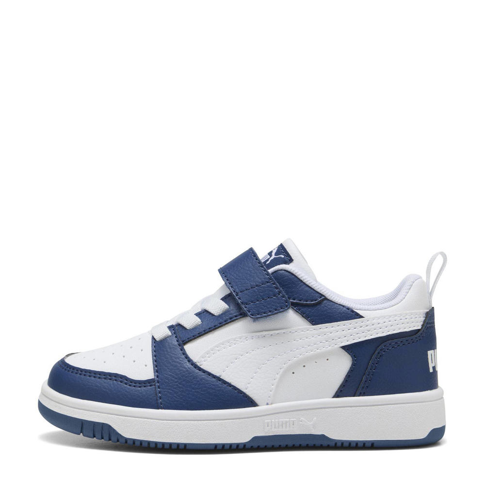 Blauw en witte jongens en meisjes Puma Rebound V6 Low sneakers van imitatieleer/voering: mesh/voetbed: eva met elastische veter- met klittenbandsluiting
