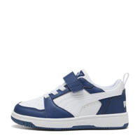 thumbnail: Blauw en witte jongens en meisjes Puma Rebound V6 Low sneakers van imitatieleer/voering: mesh/voetbed: eva met elastische veter- met klittenbandsluiting
