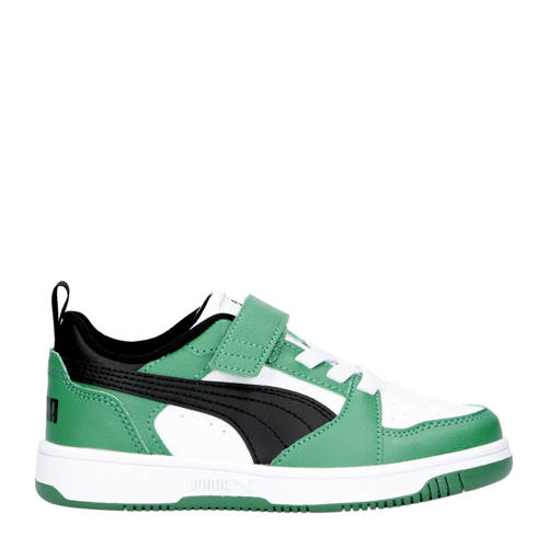 Puma Rebound V6 Low sneakers wit/zwart/groen Jongens/Meisjes Imitatieleer - maat 32 afbeelding