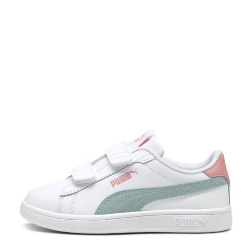 Puma Smash 3.0 L V sneakers wit/mintgroen/roze Jongens/Meisjes Leer Meerkleurig
