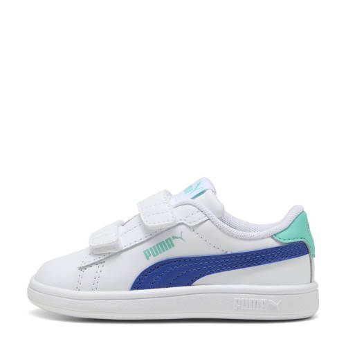 Puma Smash 3.0 L V sneakers wit/kobaltblauw/aqua Jongens/Meisjes Leer Meerkleurig