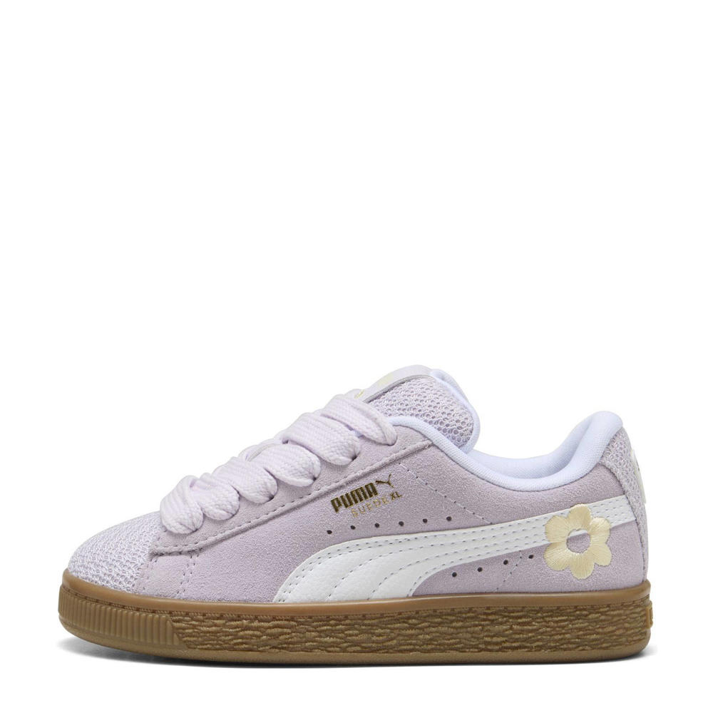 Lila en witte jongens en meisjes Puma Suede XL Summer Feels sneakers van leer/voering: mesh/voetbed: eva met veters