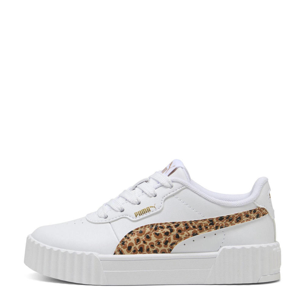 Wit, zand en zwarte jongens en meisjes Puma Carina 3.0 Animal PS sneakers van imitatieleer/voering: mesh/voetbed: eva met veters en panterprint