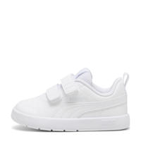 thumbnail: Wit en zilverkleurige jongens en meisjes Puma Courtflex V3 sneakers van imitatieleer/voering: mesh/voetbed: eva met klittenband en effen