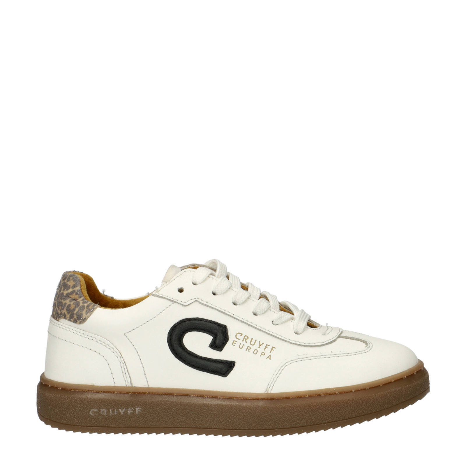 Beige leren sneakers met gouden details | Lage sneakers | Manfield |  Manfield