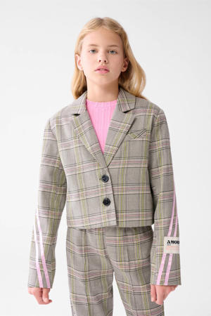 geruite blazer ecru/zwart/geel