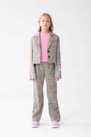 thumbnail: Ecru en zwarte meisjes Shoeby geruite blazer van polyester met lange mouwen, V-hals en knoopsluiting