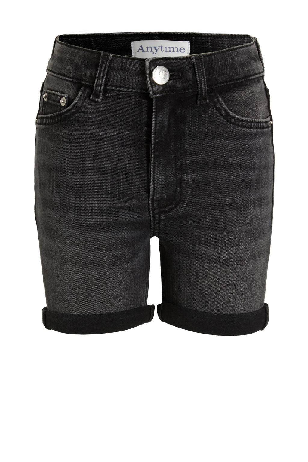 Grey denim meisjes anytime short van denim met regular waist, rits- en knoopsluiting en effen