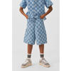 Coolcat denim short Bobby met checkerboard print blauw