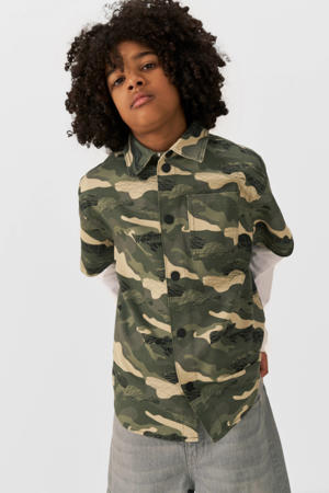 twill overhemd Riley met camo print groen