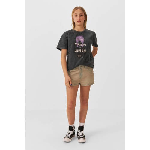 Coolcat denim short Celine overdye Korte broek Beige Effen