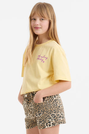 denim short met panterprint Novi bruin/zwart
