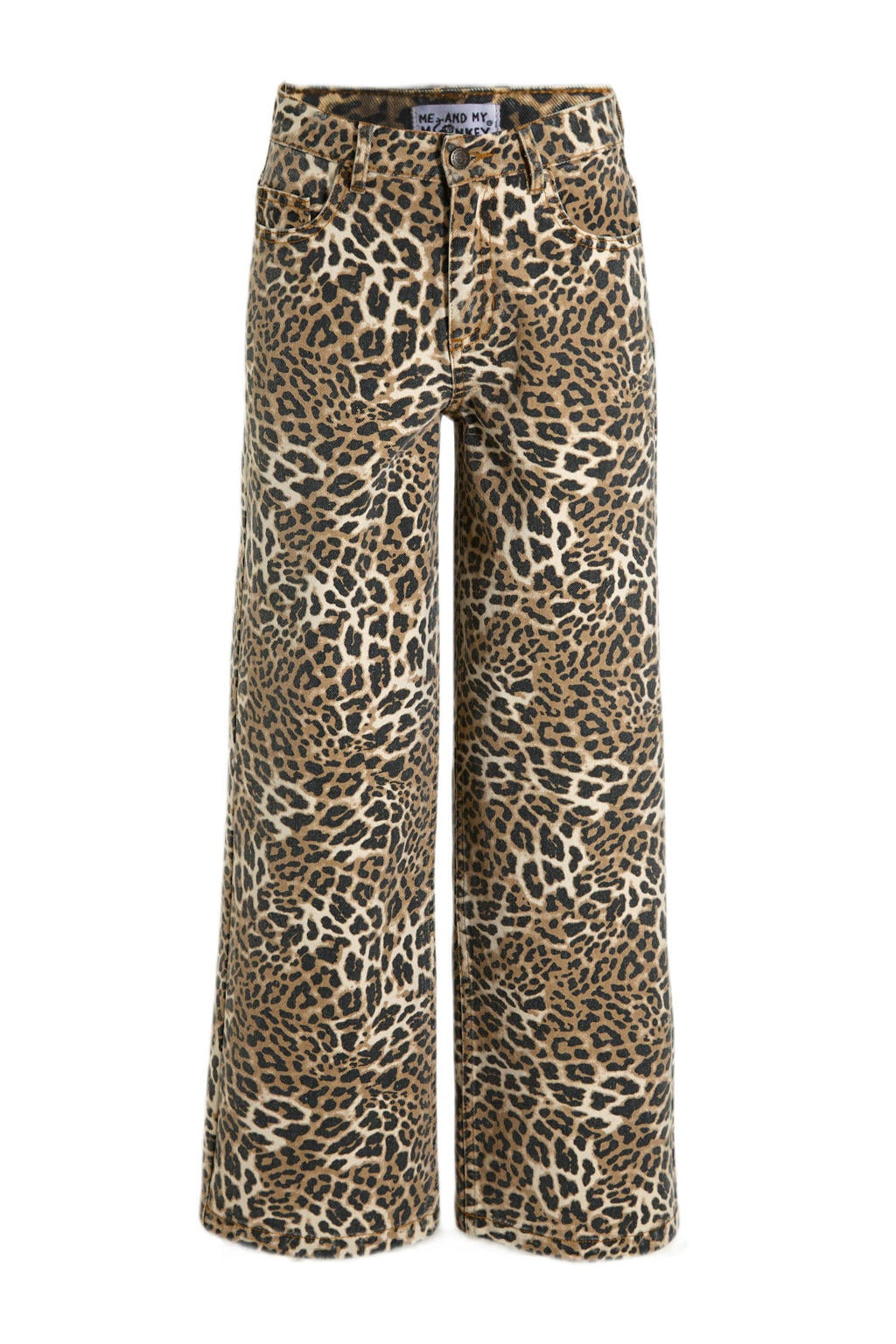 Bruin en zwarte meisjes Me & My Monkey jeans van katoen met rechtvallend, regular waist, knoopsluiting en panterprint
