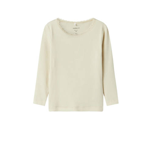 NAME IT MINI ribgebreide longsleeve NMFKAB lichtzand Beige Meisjes Stretchkatoen Ronde hals - maat 86 afbeelding
