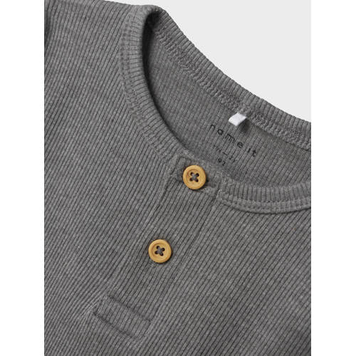 NAME IT MINI longsleeve NMFKAB grijs Jongens Stretchkatoen Ronde hals Gemêleerd
