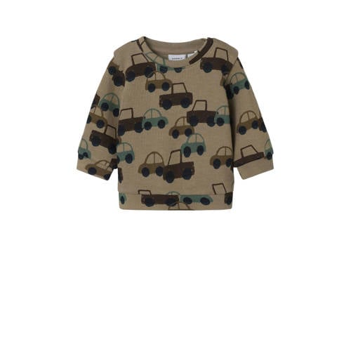 NAME IT BABY sweater bruin Trui Jongens Katoen Ronde hals All over print