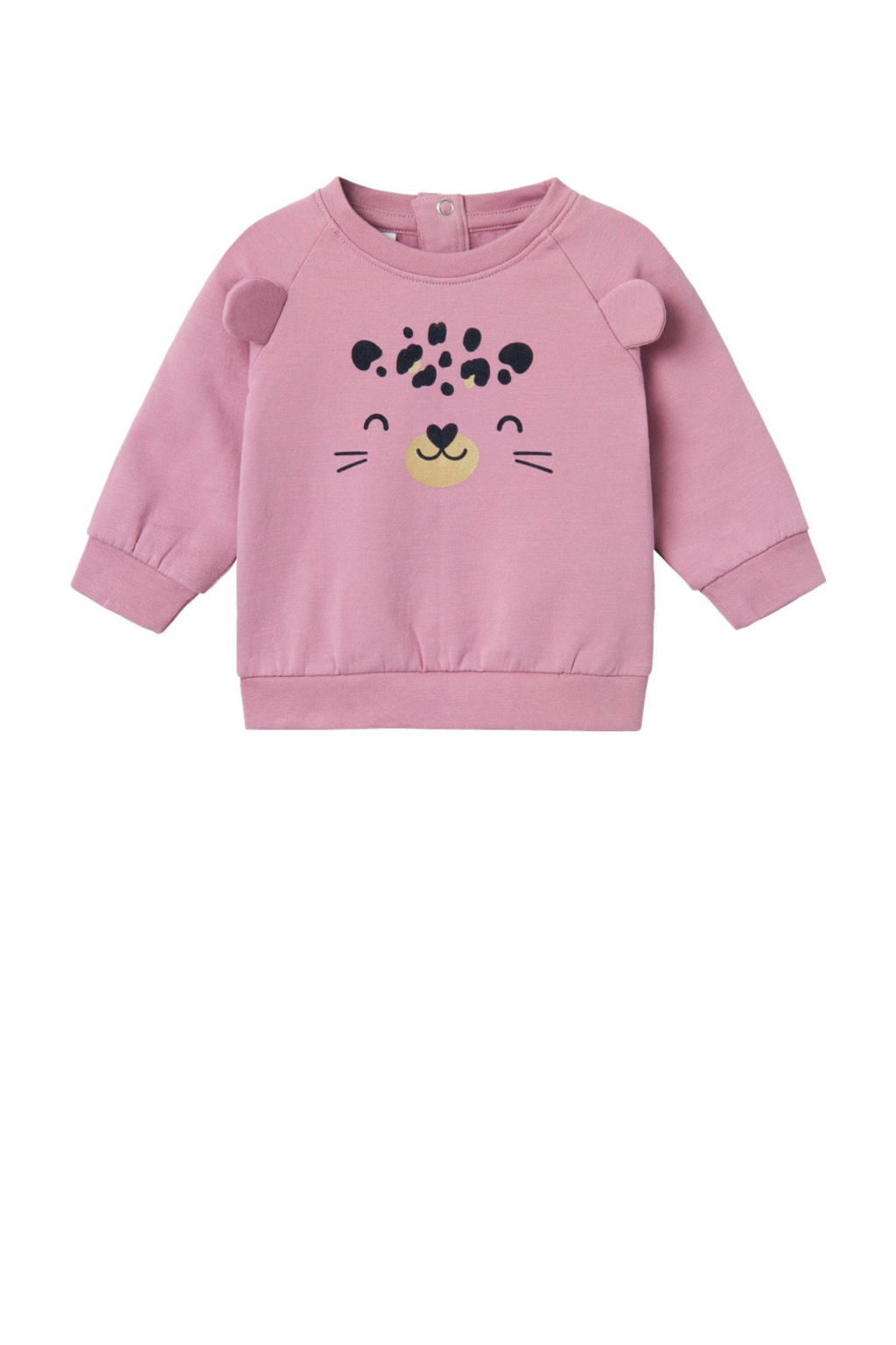 Oudroze meisjes NAME IT BABY sweater met effen, lange mouwen, ronde hals en drukknoopsluiting