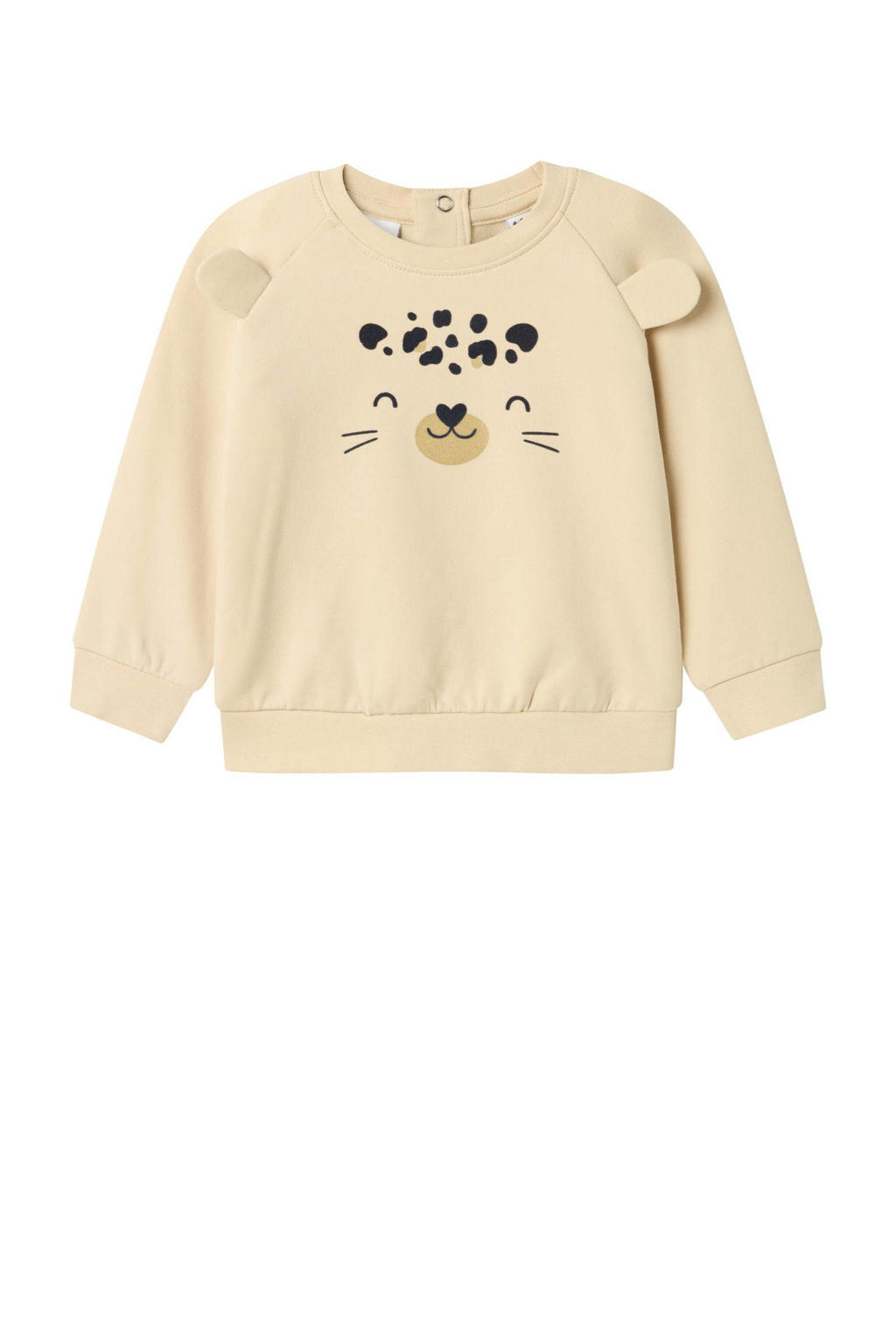 Ecru meisjes NAME IT BABY sweater met printopdruk, lange mouwen, ronde hals en drukknoopsluiting