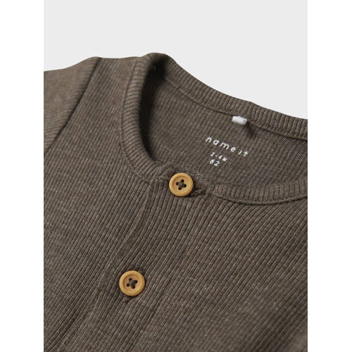 NAME IT BABY romper NBMKAB bruin Grijs Jongens Katoen Ronde hals Effen
