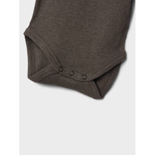 NAME IT BABY romper NBMKAB bruin Grijs Jongens Katoen Ronde hals Effen