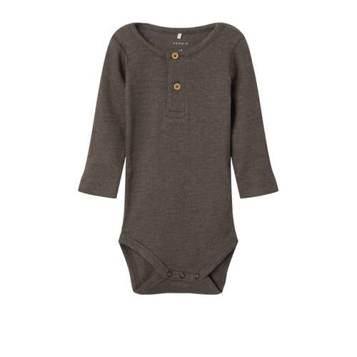 NAME IT BABY romper NBMKAB bruin Grijs Jongens Katoen Ronde hals Effen - maat 62 afbeelding